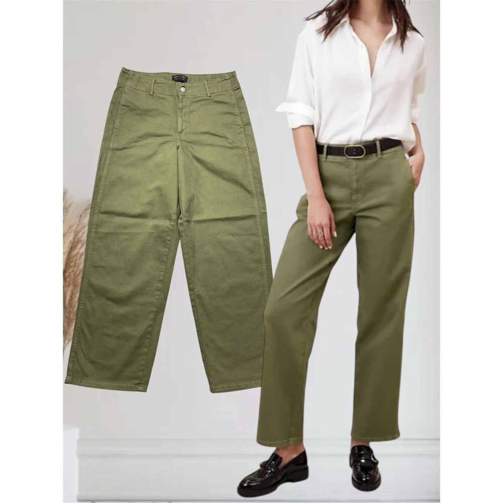 Banana Republic High-Rise Wide Straight Leg Women's Size 30/10 Green Denim Pants